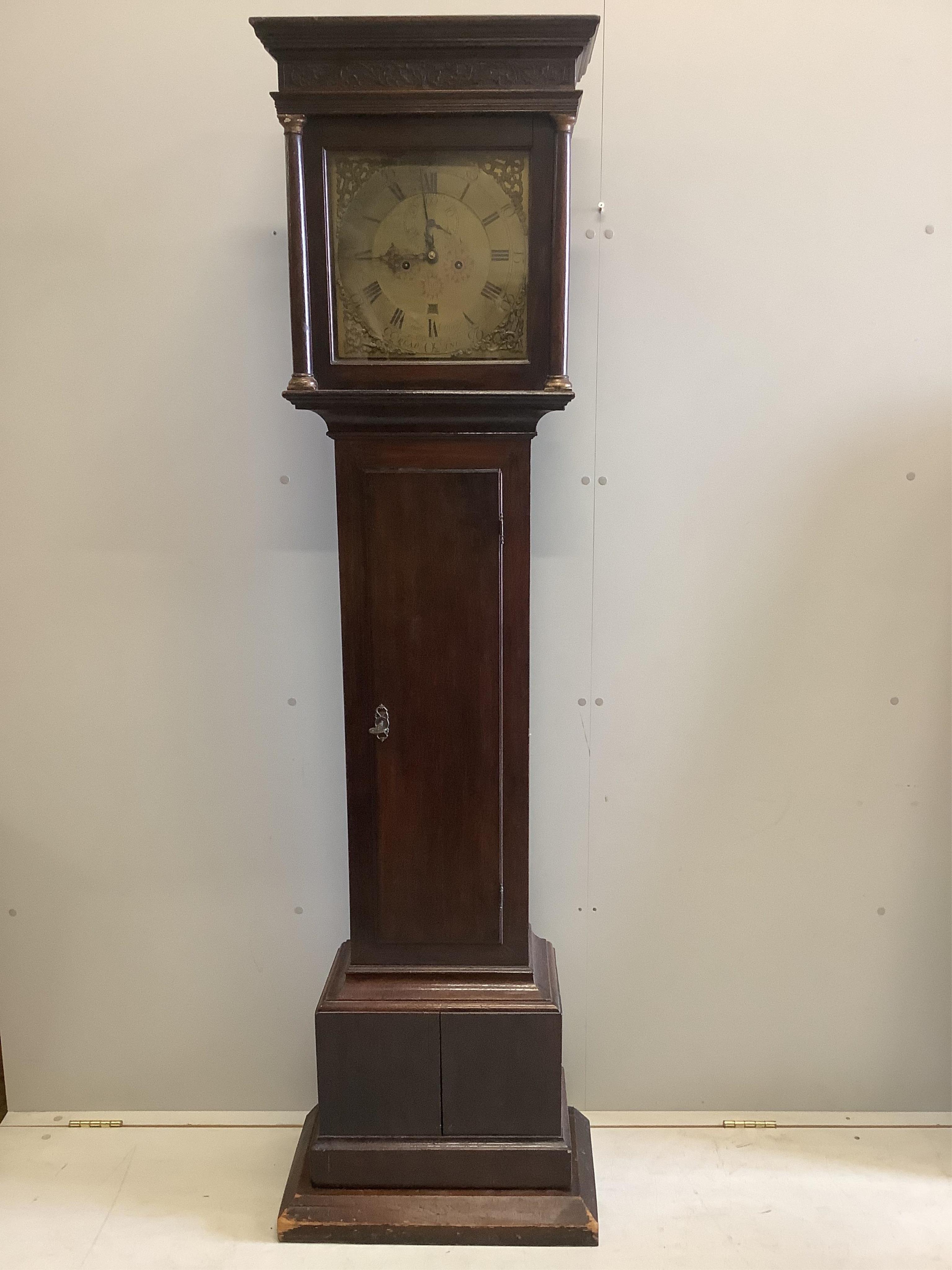 A longcase clock with brass dial, height 193cm